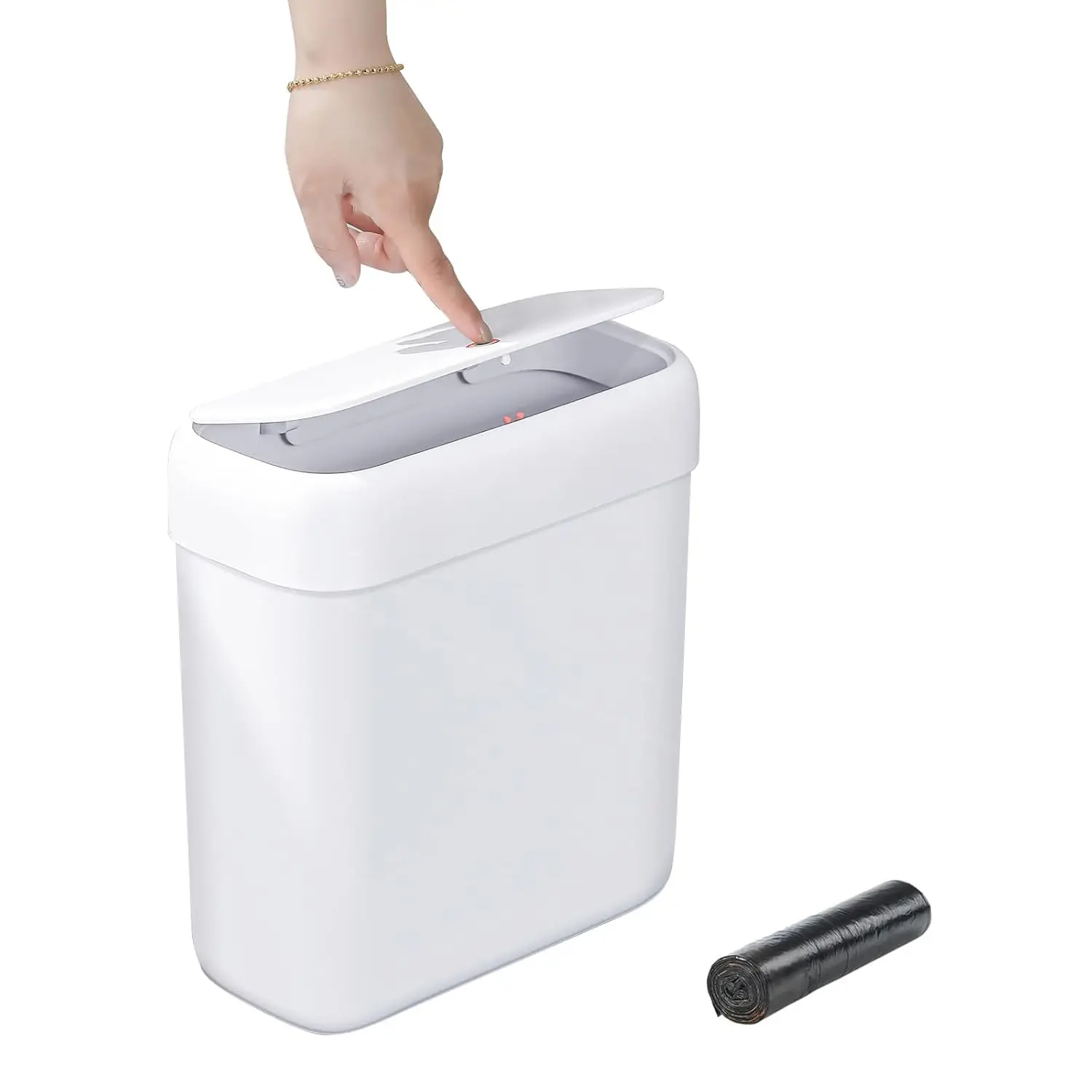 

Slim 10L Trash Can with Press-Top Lid for Bathroom, Kitchen, Office - Space-Saving & Odor-Free