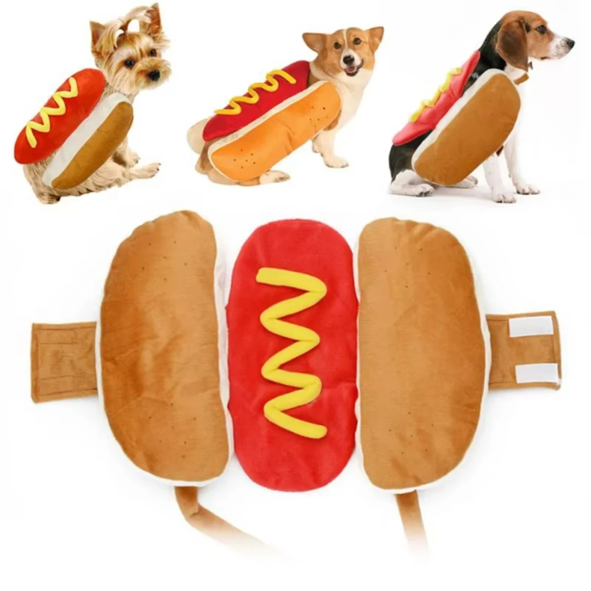 Funny Halloween Dog Costumes Hot Dog Shaped Dachshund Sausage Adjustable Clothes Pet Apparel Dressing  Cat Party Costume Suit