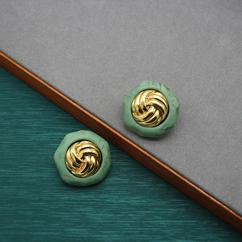 Vintage Turquoise Earrings Chanel Style Buttons 925 Silver Needle Old Earrings