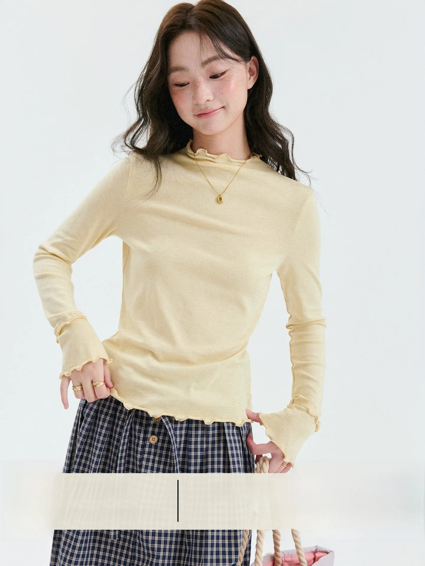 Original AMUU Long Sleeve T-Shirt Women's Skin-friendly Lace Pure Color Commute Style Korean Version Standard Fit Autumn New ...