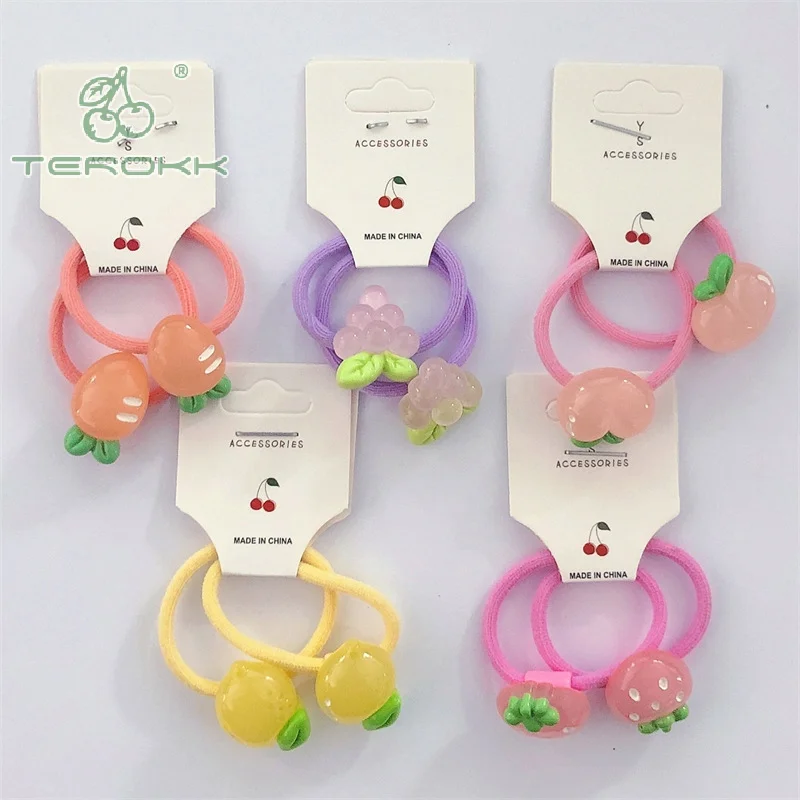 2Pcs Sweet Cute Cartoon Semi Transparent Fruit Strawberry Carrot Grape Lemon Elastic Hair Band Girls Kawaii Rubber Ties Bands