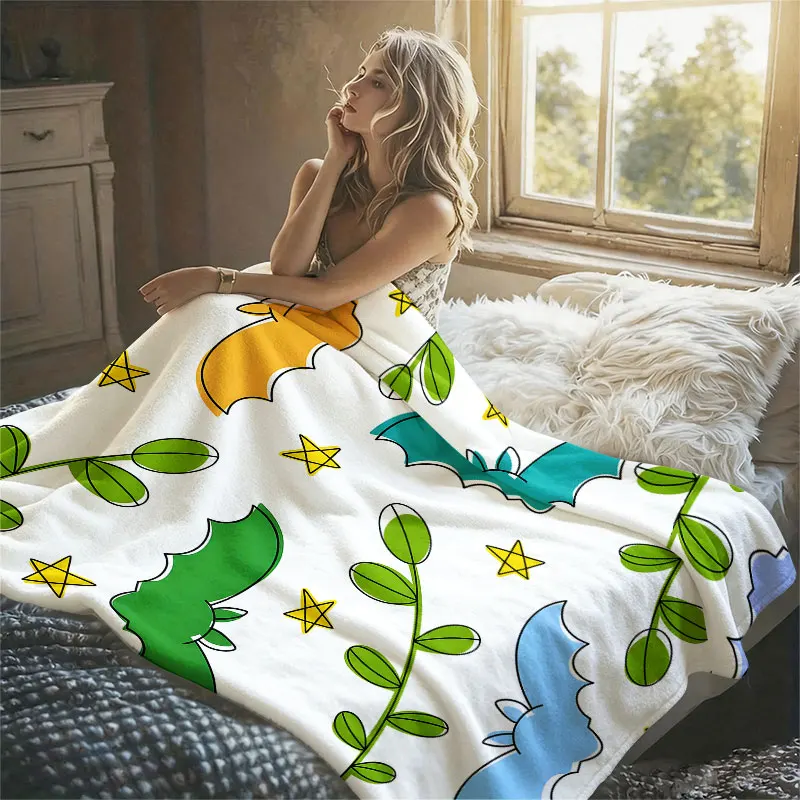 Colorful Bat Foliage Print Flannel Blanket Warm Soft Halloween Christmas Decorative Couch Warm Cozy All-Season Gift