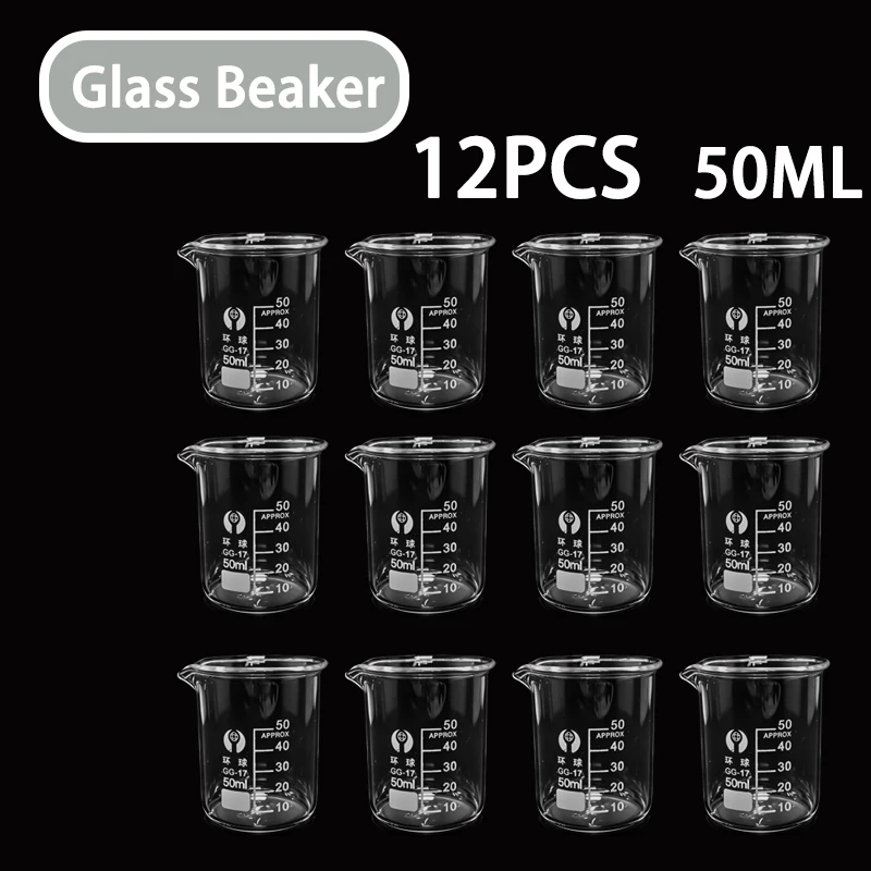 12PCS 50ML Glass Measuring Cup Set Clear Measuring Cups with Graduations, Heat-Resistant Beakers, Kitchen and Baking Measurin