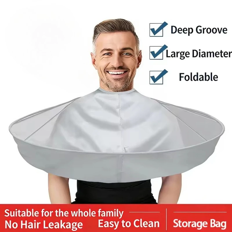 Adult Hair Cutting Cape Umbrella Shape - Foldable Deep Groove Hair Catcher for Home Haircuts, No Mess Waterproof Hairdressing Ap