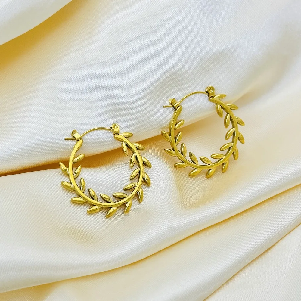 Personality Trendy Gold Color Stainless Steel Ears of Wheat Hoop Earrings for Women Temperament Korea Earring Jewelry Colorfast