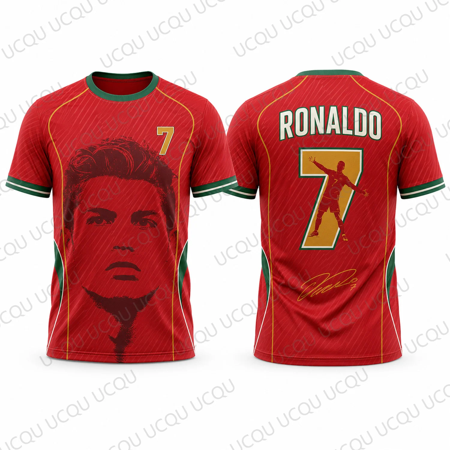 2026 Ronaldo 7 Red Green Retro Football Jersey Portrait Print Soccer Shirt Men Women Adult Kids Streetwear Fan Gift Top