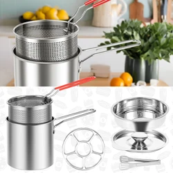 Stainless Steel Deep Fryer Pot Mini Fryer Set With Detachable Handle Strainer Basket Uncoated Oil Filter Pot Fryer Kitchen Tool