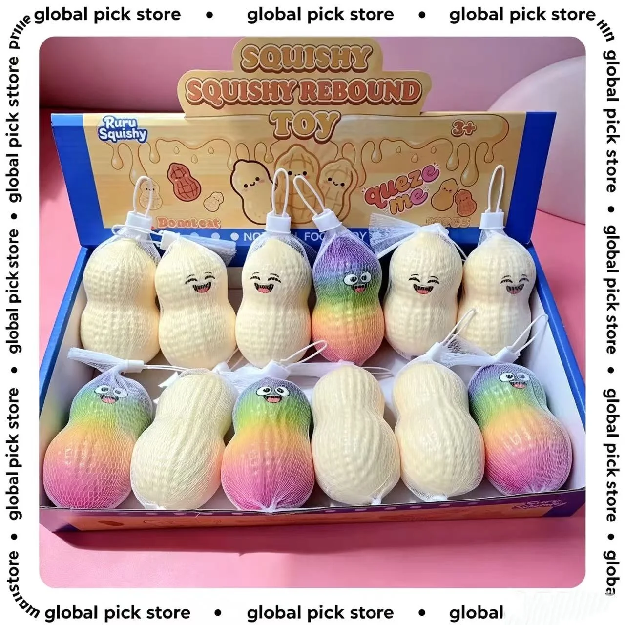 Good Luck Peanut Pu Squishy Toy  Mud Texture Slow Rising Finger-Sticking Decompression Fidget Wholesale Blind Box For Adults