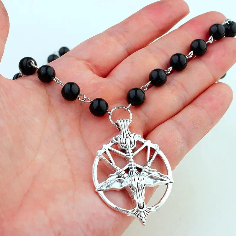 1Pcs Black Crystal Bead Chain Necklace for Women Vintage Gothic Silver Color Reindeer Skeleton Pendants Goth Pagan Jewelry