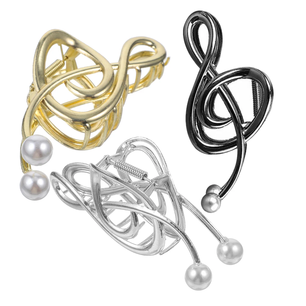 

3Pcs Music Note Hair Claw Clips Elegant Fake Pearl Large Metal Thick Hair Accessories Non-Slip Fashion Hairpin