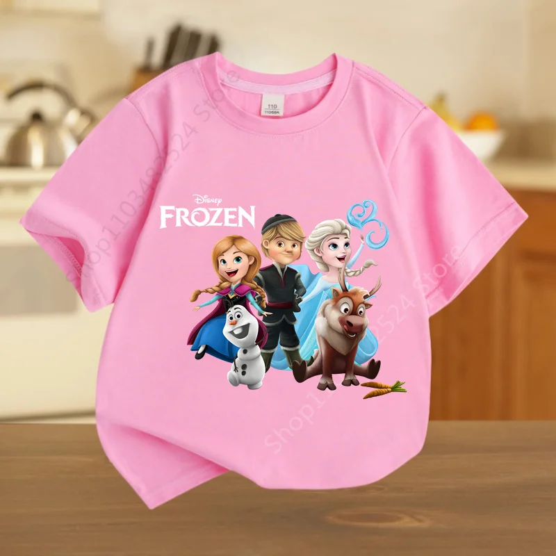 Disney księżniczka elza Anna Frozen Anime damska koszulka letnie bluzki białe koszulki z krótkim rękawem Kawaii bluzki damskie dziewczynka ubranka