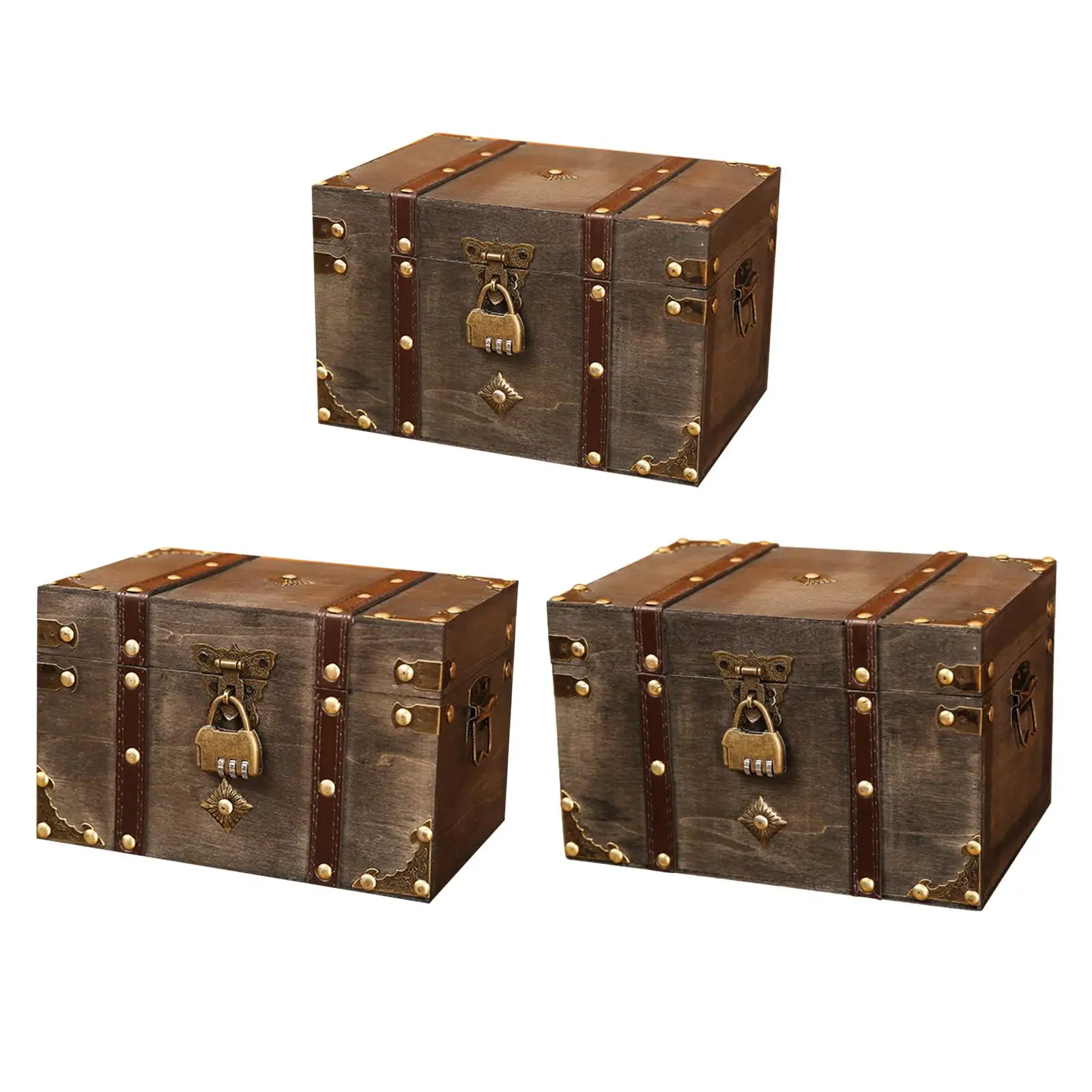 Wooden Storage Trunk Jewelry Storage Organizer Container with Lid Home Decor Antique Pirate Treasure Chest for Trinkets