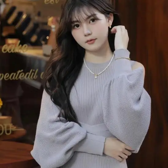 ชุดเสื้อไหมพรมถักสไตล์ญี่ปุ่นแบบสองชิ้น รุ่น Dr ทรงเข้ารูป กระชับเอว 4 ทิศทาง คอลเลคชั่นฤดูหนาวสำหรับสุภาพสตรี