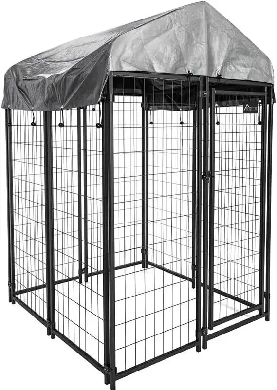 Olympia Tools 4x4x6 Dog Kennel - Outdoor Dog Kennel Small with UV Protection Waterproof Cover, Welded Wire Dog Kennels - Ideal