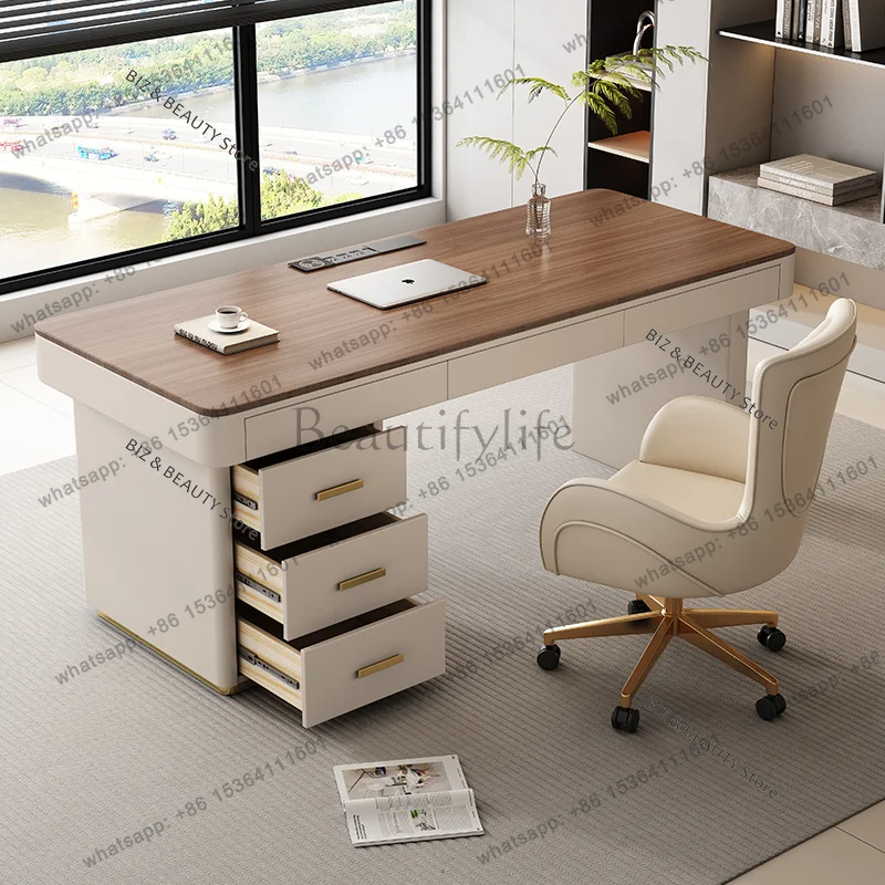 FG Mid-century High-end Wooden Office Desk Modern Living Room Office Desk Computer Designer Creamy Home Furniture Escritorio XYO