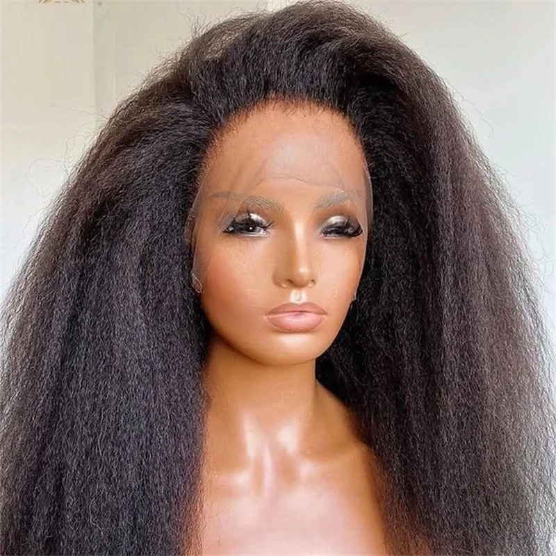 

Brazilian Bone Colored Kinky Straight 13x4 Lace Front Human Hair Wig for Women Yaki Straight Transparent Wig Pre-Plucked 4x4