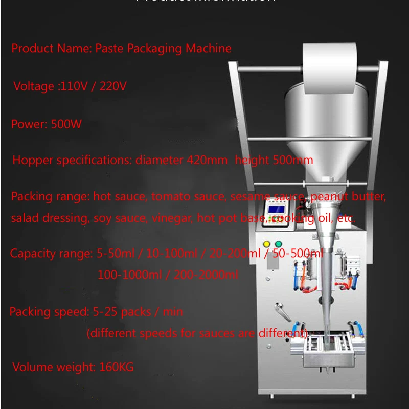 Fully Automatic Sealed Packaging Machine Viscosity Liquid Paste Honey Sauce Filling