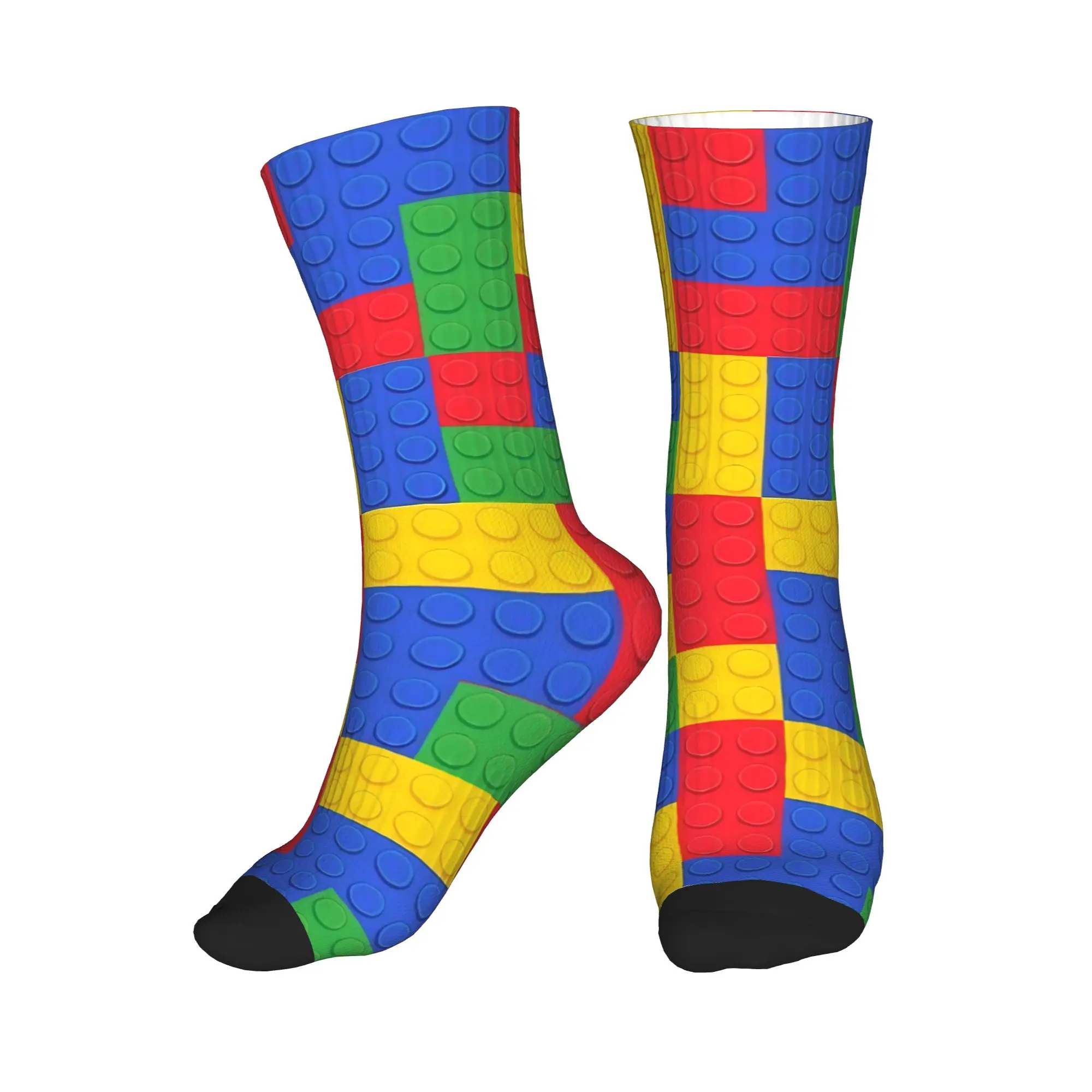 Men Socks Retro Primary Color Building Blocks Pattern  Stockings Non-Slip Warm Soft Socks Autumn Fashion Graphic Outdoor Socks