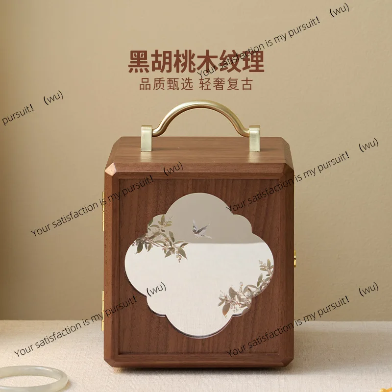 Wooden gift Qixi Festival Fanhan Valentine's Day high-end wedding jewelry box gold jewelry with lock storage box Chinese new