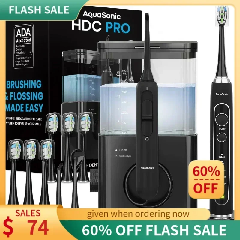 QWAquaSonic Home Dental Center PRO – Brushing & Flossing Made Easy – Brush & Floss – Power Toothbrush & Water Flosser