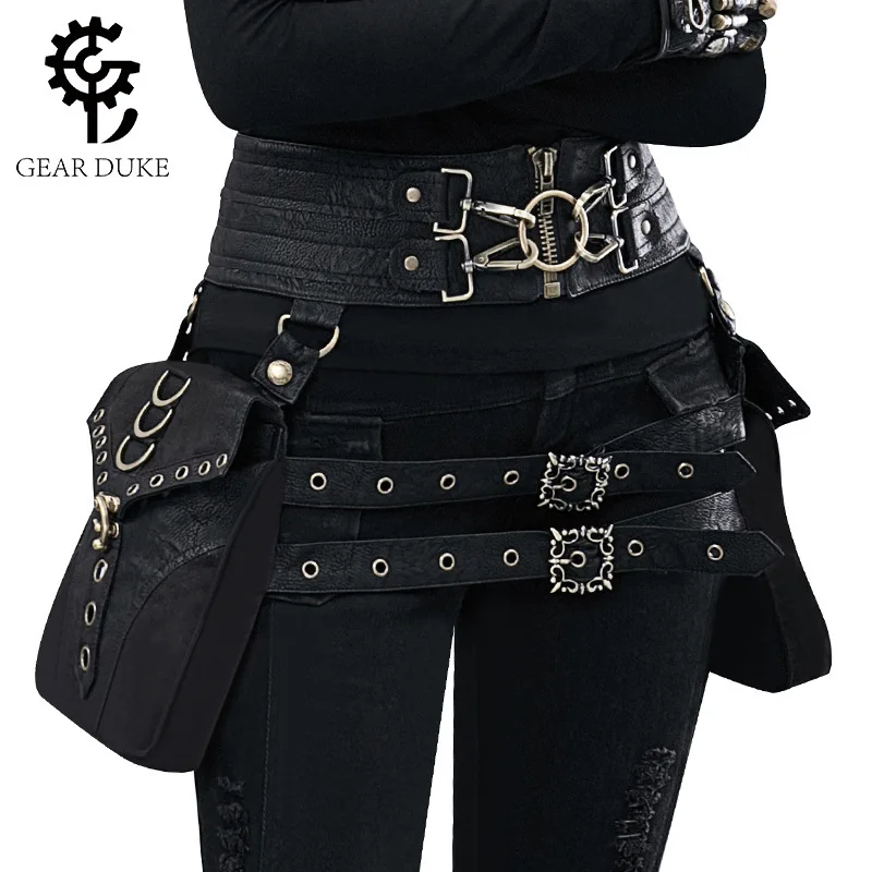 

Steampunk Pu Leather Women's Bag, European and American Trendy Cool Motorcycle Bag, Retro Waist Accessory, Waist Bag with Rivet Stitching and Heavy-Duty Design