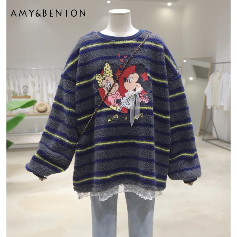 

Heavy Industry Age Reduction Special Design Sweatshirt Long Sleeves Loose Black Top Oversized Hoodie Kawaii Cartoon Thick Jacket