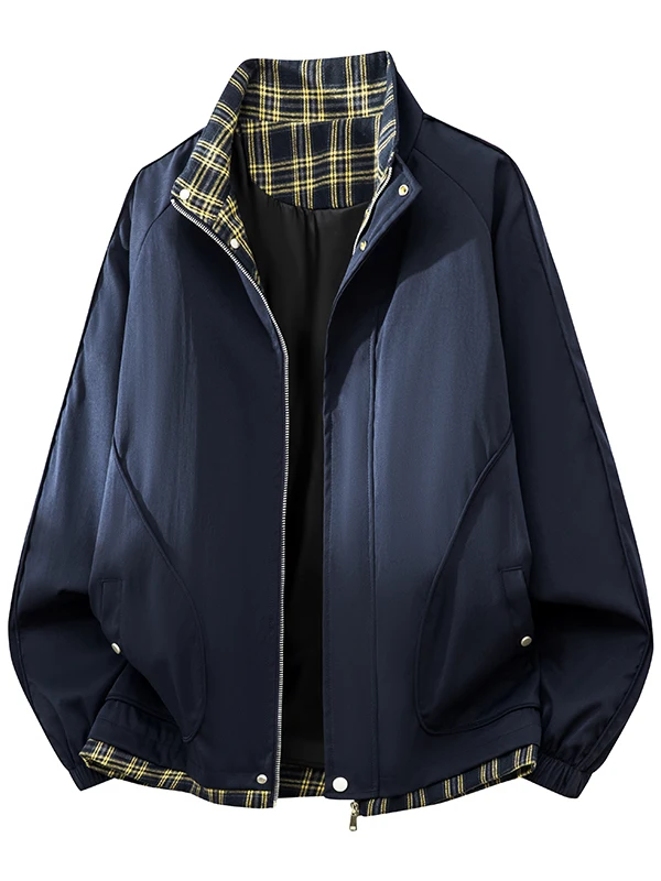 

Loose Fit Plaid Collar Men's Casual Jaet Autumn 2025 New Sle Workwear ex Patchwork Color Blo Outerwear Coat