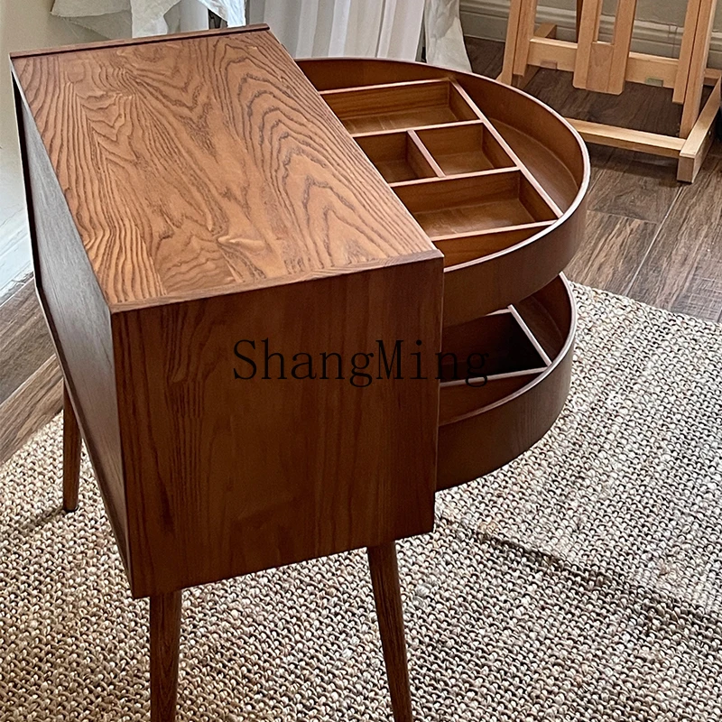 

CL medieval rattan bedside table multi-functional rotatable edge jewelry storage cabinet edge style solid wood