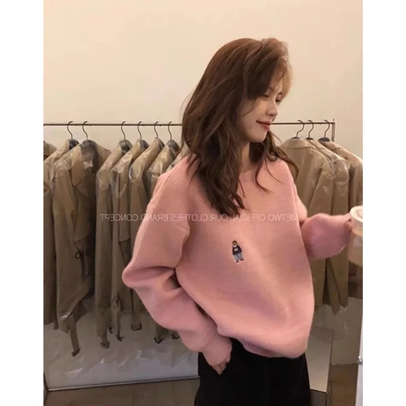 White Pullover Sweater Cozy Winter Female Cashmere Women Top Knitted Vintage Solid Jacket Cartoon Long Sleeve NEW Harajuku