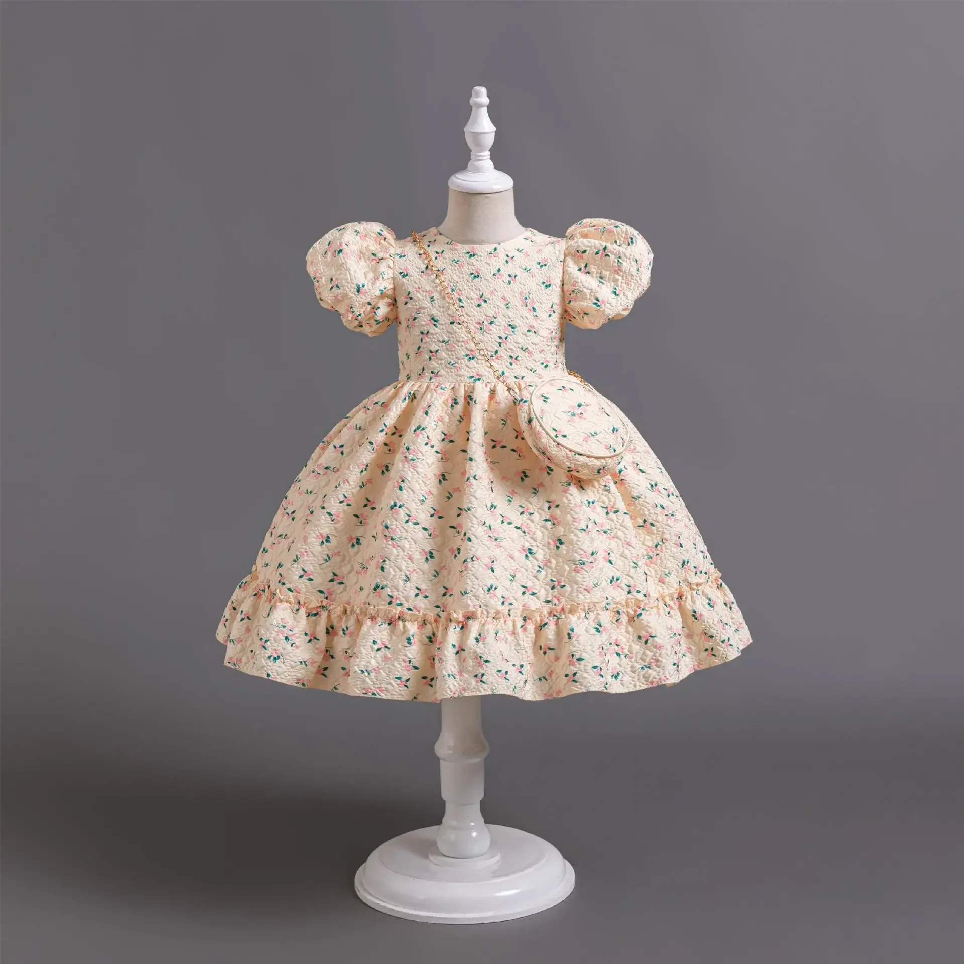 Baby Girls Floral Party Dresses with Bag Kids Casual Carnival Ball Gowns for Children Graduation Birthday Princess Costum
