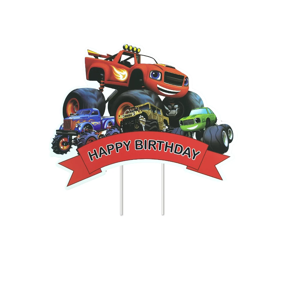 1pcs/lot Kids Boys Favors Baby Shower Blaze Monster Car Theme Cake Topper Happy Birthday Events Party Decoration Cupcake Picks