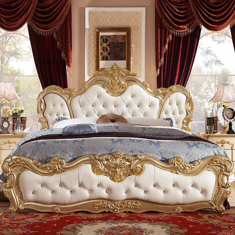 Gold Pretty Luxury Double Bed Frame King Size European Princess Bed Adults Villa Camas De Dormitorio Bedroom Set Furniture