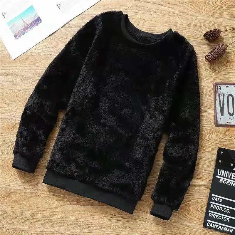 Plus aksamitna wyściełana O-neck lamb aksamitna swetry bluzy męskie zimowe ciepłe luźny, szalony z długimi rękawami bluzy Streetwear Unisex