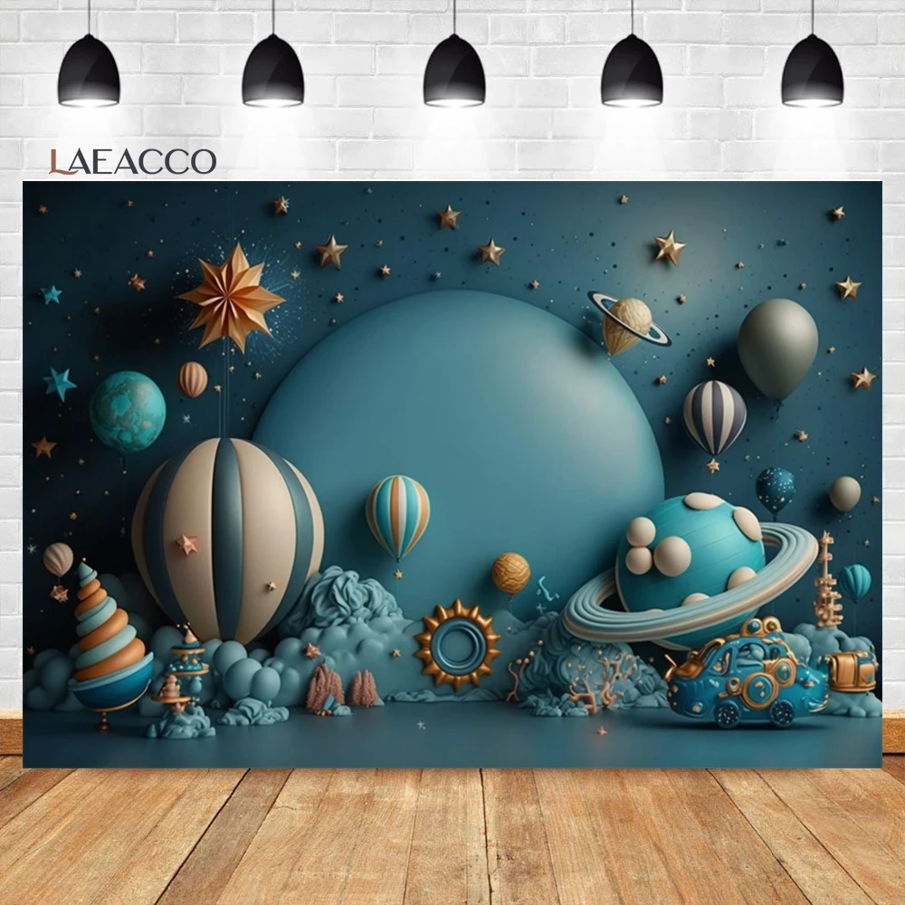 Laeacco Outer Space Photography Backdrop Universe Planet Star Galaxy Astronaut Rocket Kids Birthday Newborn Portrait Background