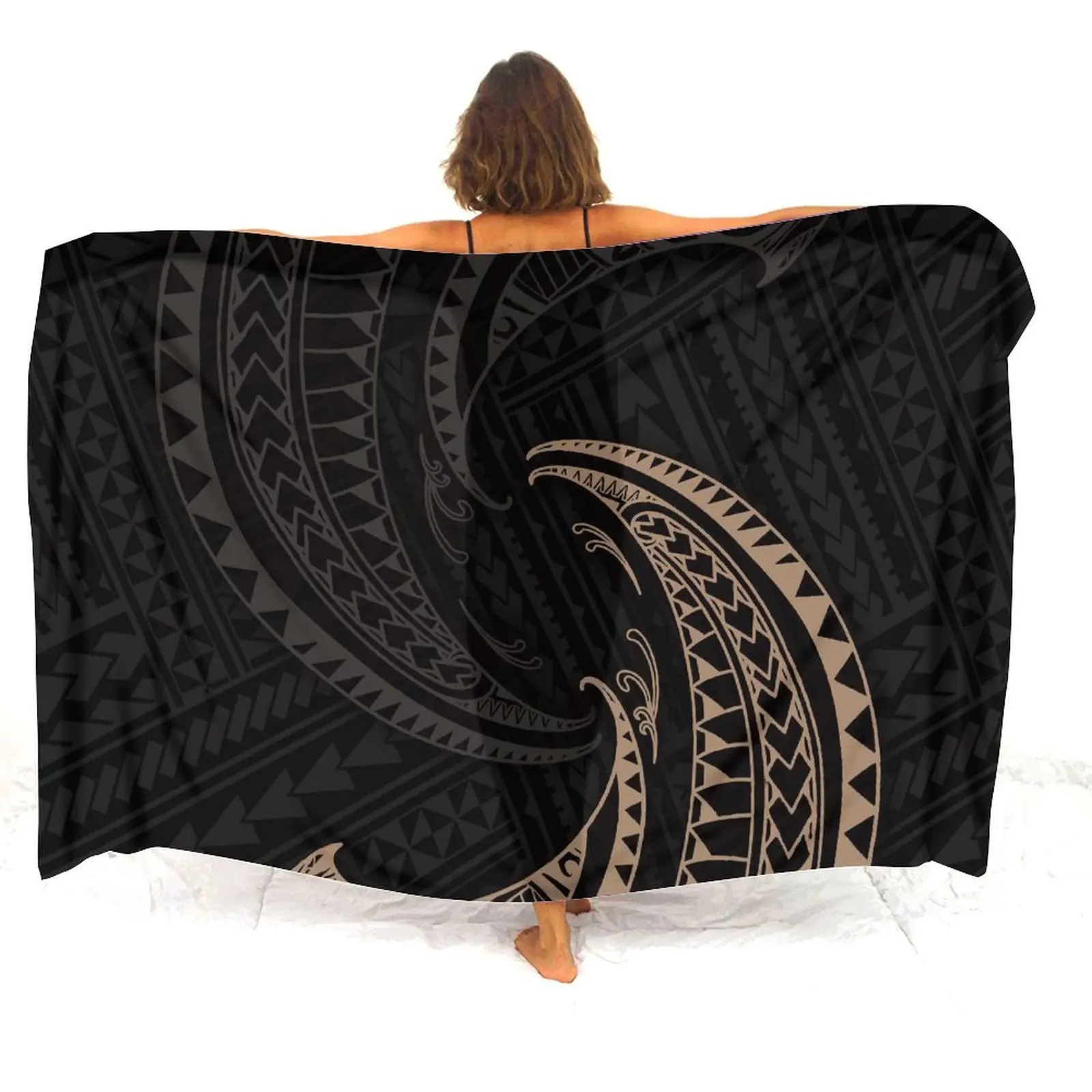 Sarong personnalisé de style ethnique tribal pour femmes, impression d'art d'île, conforme à la conception de drapé une pièce, coupe-vent de vacances