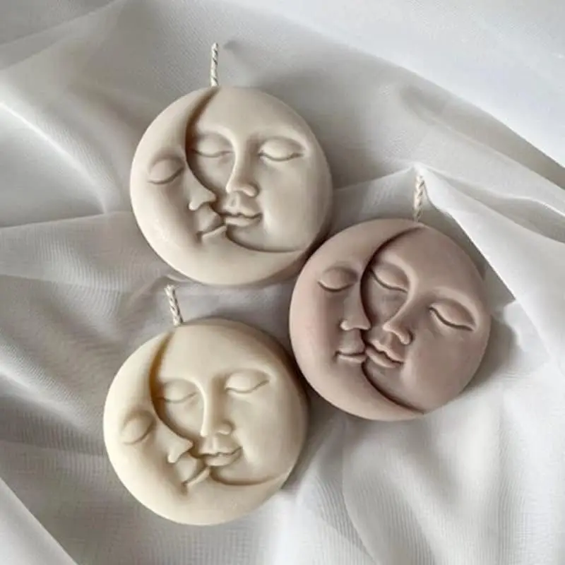 Sun & Moon Silicone Soap Molds Crescent Moon Face Silicone Soap Mold Craft Art Molds for Polymer Clay DIY Candle Resin Making