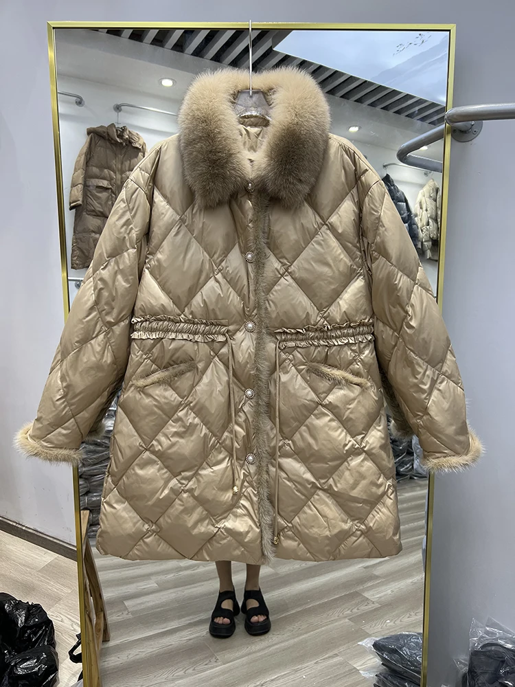 2023 New Female Loose White Duck Down Jackets Ladies  Real Fox Winter Women Winter New Down Coats Thick Warm Long Overcoats