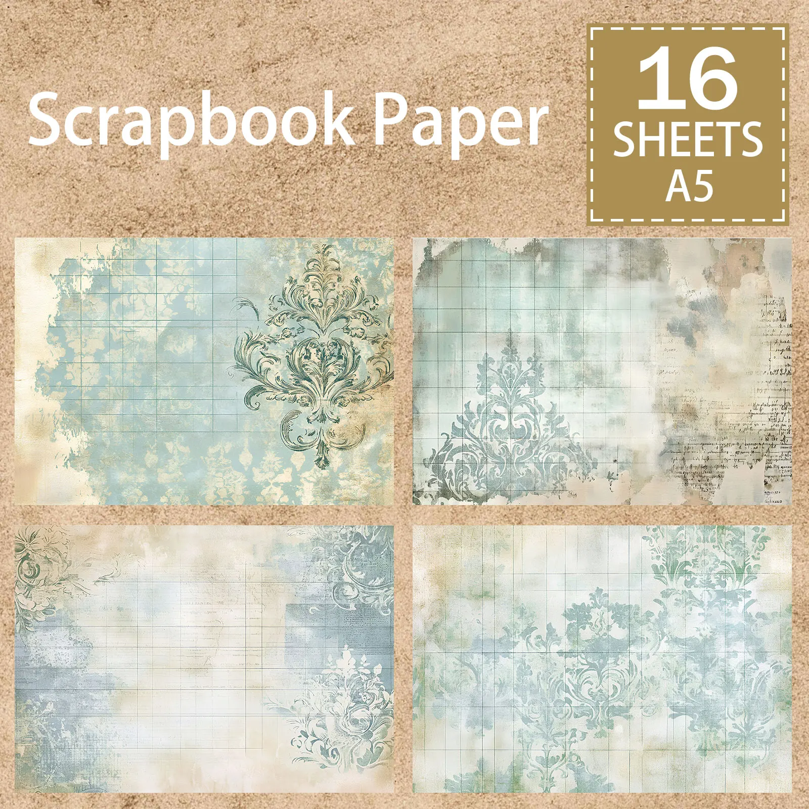 16 Sheets A5 Size European-Style Western Pattern Relief Background Vintage Grunge Journal Planning Scrapbooking