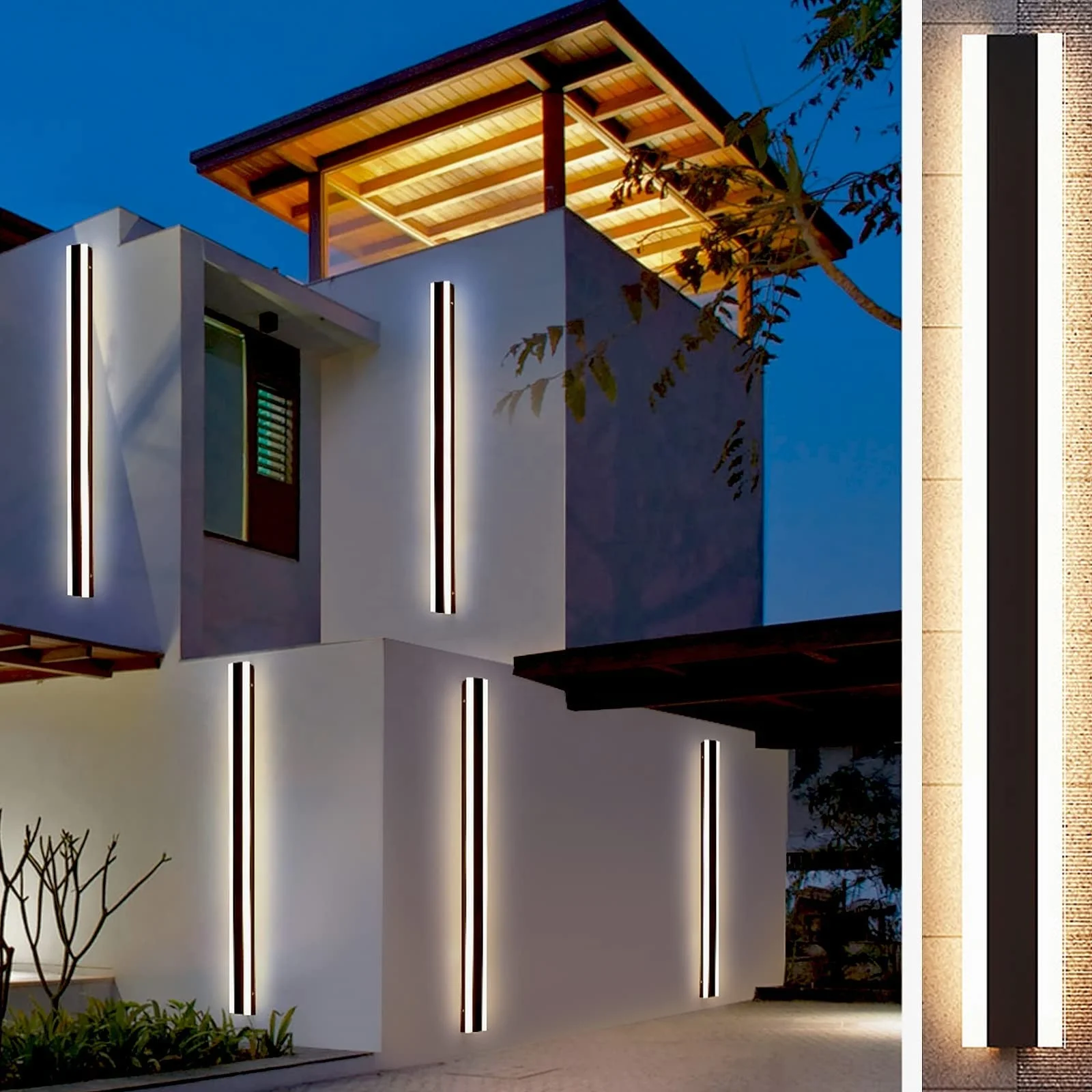 

70W Modern Outdoor Long Wall Strip Light Black IP65 Waterproof 6000K Cold White LED Wall lamp