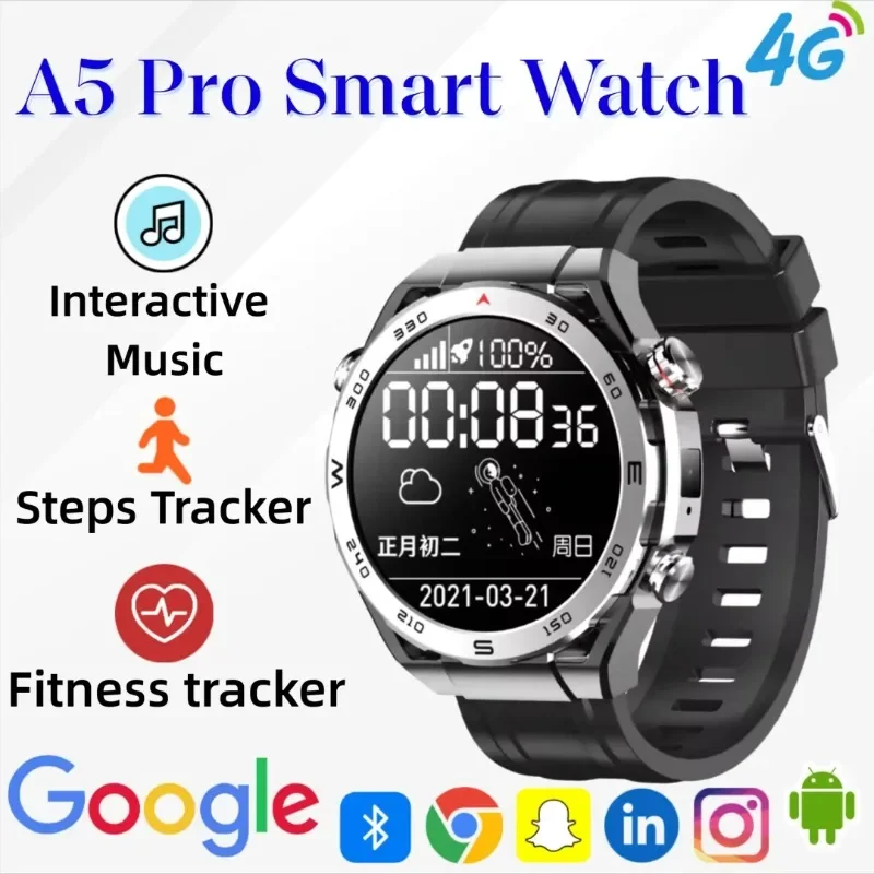 New 2026 A5 Pro 4G Smart Watch Android OS AMOLED Screen 2MP Camera GPS WiFi Heart Rate Monitor Sport Modes IP67 for Men Women
