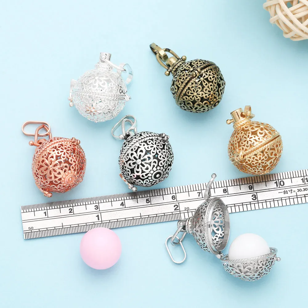 OCESRIO Chime Ball Pendant for Necklace Copper Gold Plated Essential Oil Diffuser Jewelry Making Supplies wholesale bulk pdtb172