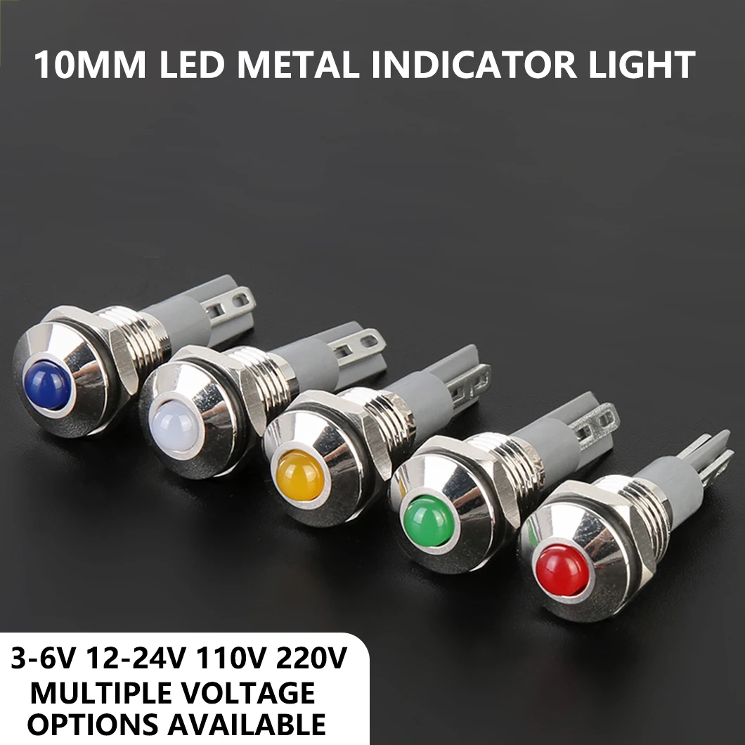 20PCS/Lot 10MM Mini LED Indicator Light 3~220V Ball/Flat Surface Metal Signal Pilot Lamp IP65 Waterproof with 2Pin Terminal
