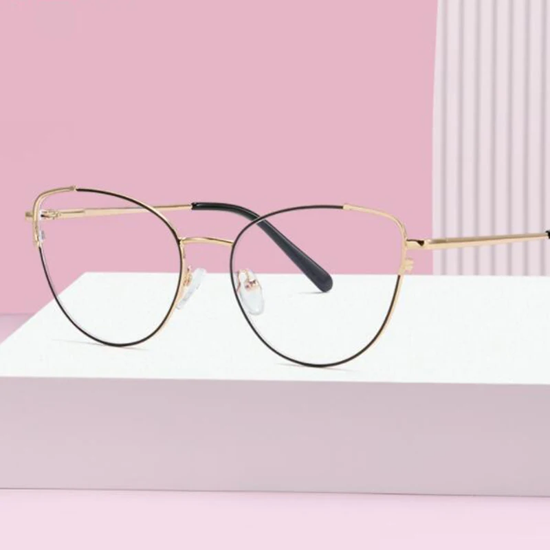 

Spring Leg Cat Eye Minus Lens Prescription Spectacles Frame Women Metal Short-sight Eyewear 0 -0.5 -0.75 To -6.0