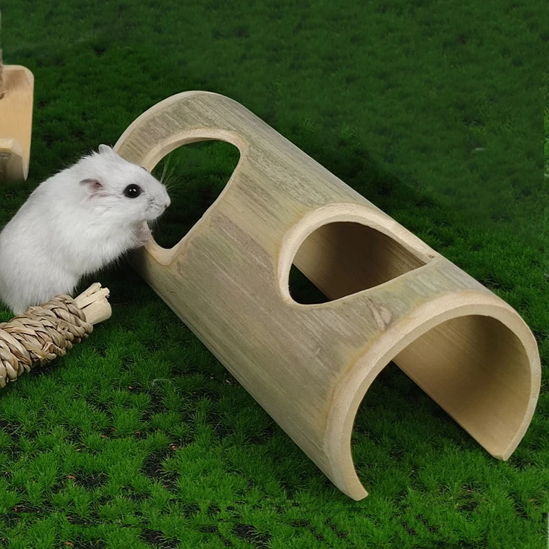 Natural Bamboo Hamster Tunnel Toy Landscaping Golden Bear Guinea Pig Toy Tree Hole Shelter Small Animals pets Toys