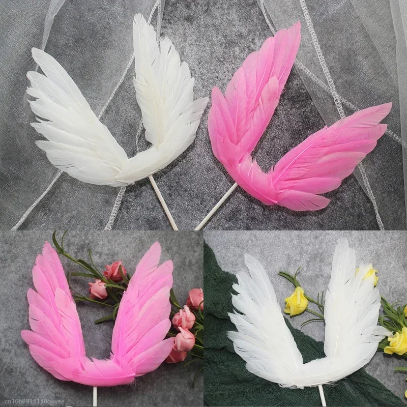 Angel Feather Wing Cake Topper Wedding happy birthday Party cake topper decoration Baking Dessert Cake Top Decoration supplies