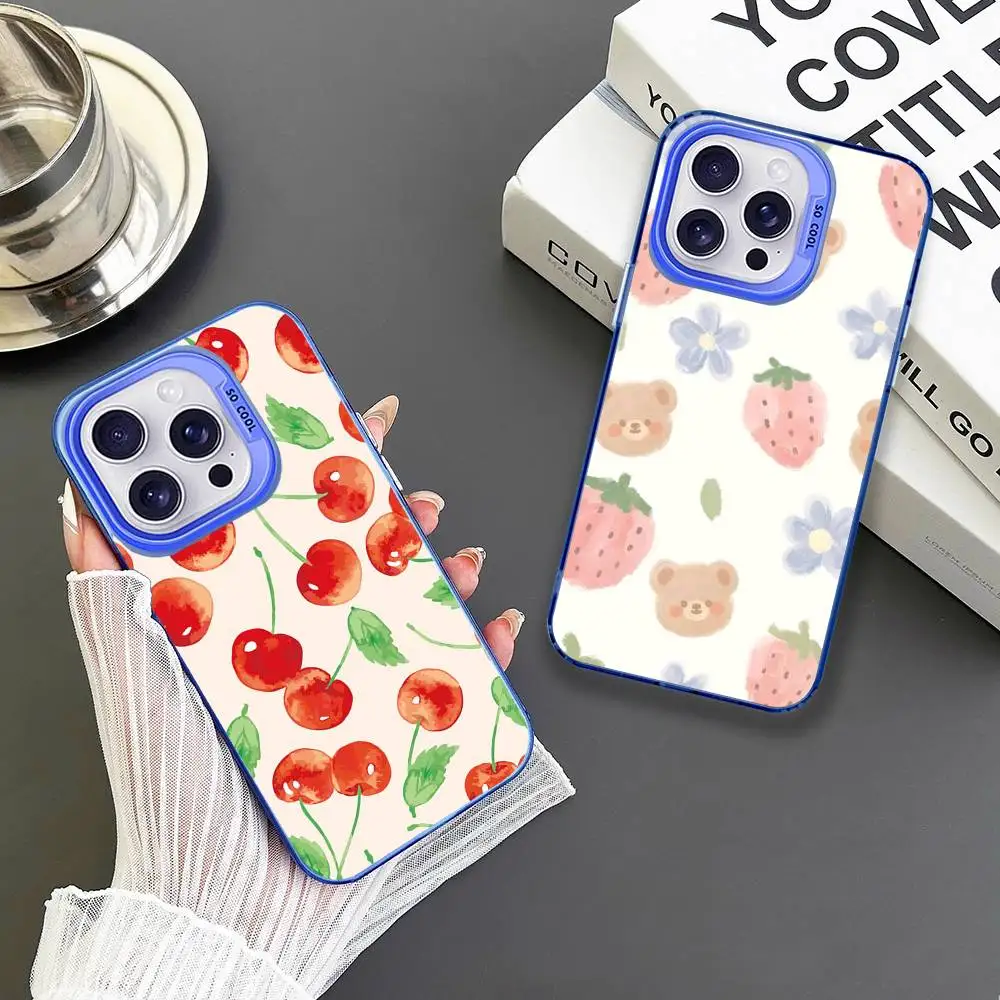 

Interesting Summer Fruit Patterns Phone Case For iPhone 16,15,14,13,12,11,Mini,Pro,MAX Blue Matte Shockproof Cover