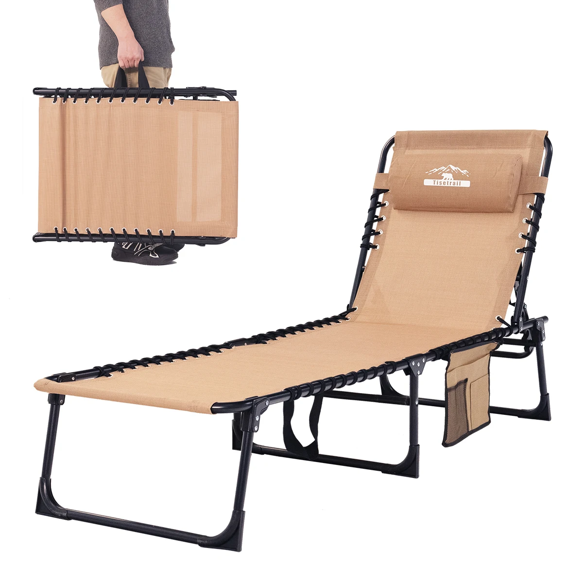 

Tisetrail Chaise Lounge Chair 5 Positions Folding Patio Chaise Lounges Bed Lay Flat Recliner with Pillow Brown