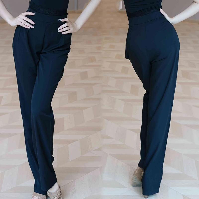 

2025 Lace High Waisted Loose Straight Leg Pants Latin Dance Performance Pants For Women Chacha Rumba Latin Stage Wear DQS20233