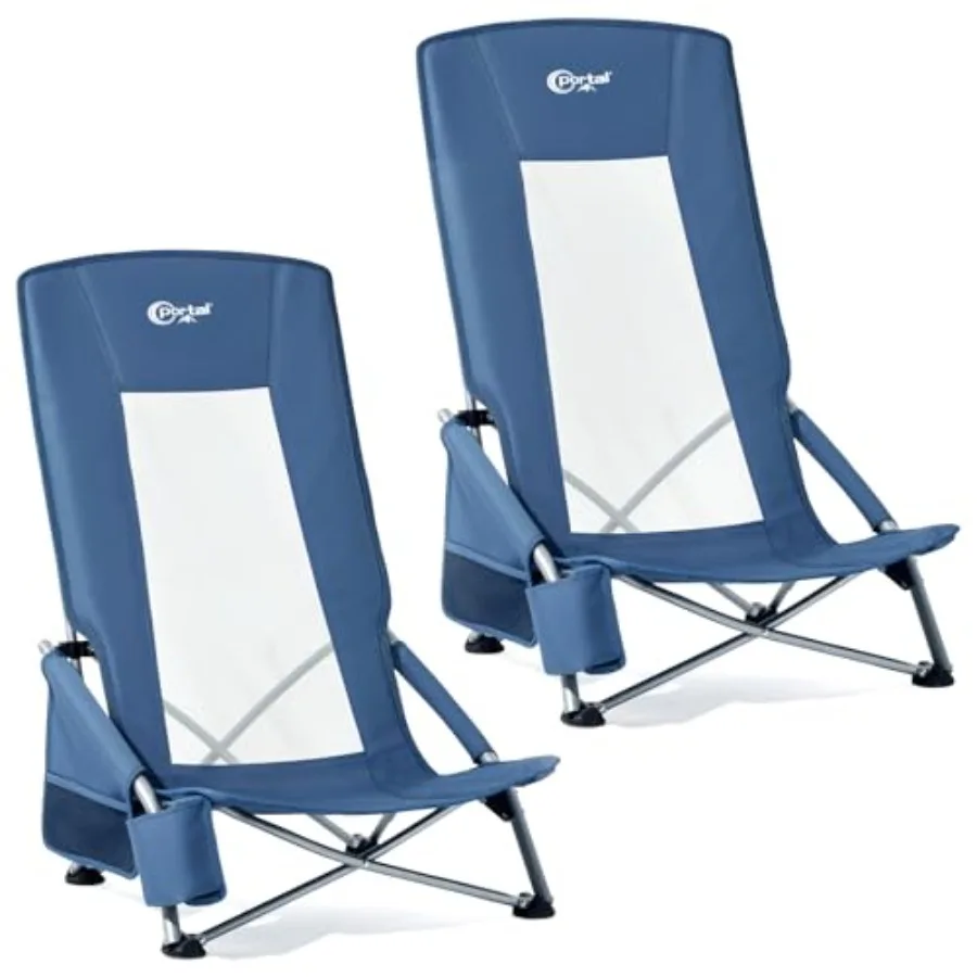 

High Back Beach Chair for Adults - Heavy Duty 350 lbs Folding Portable Sand Chair with Cup Holder and Side Pocket Breathable Me