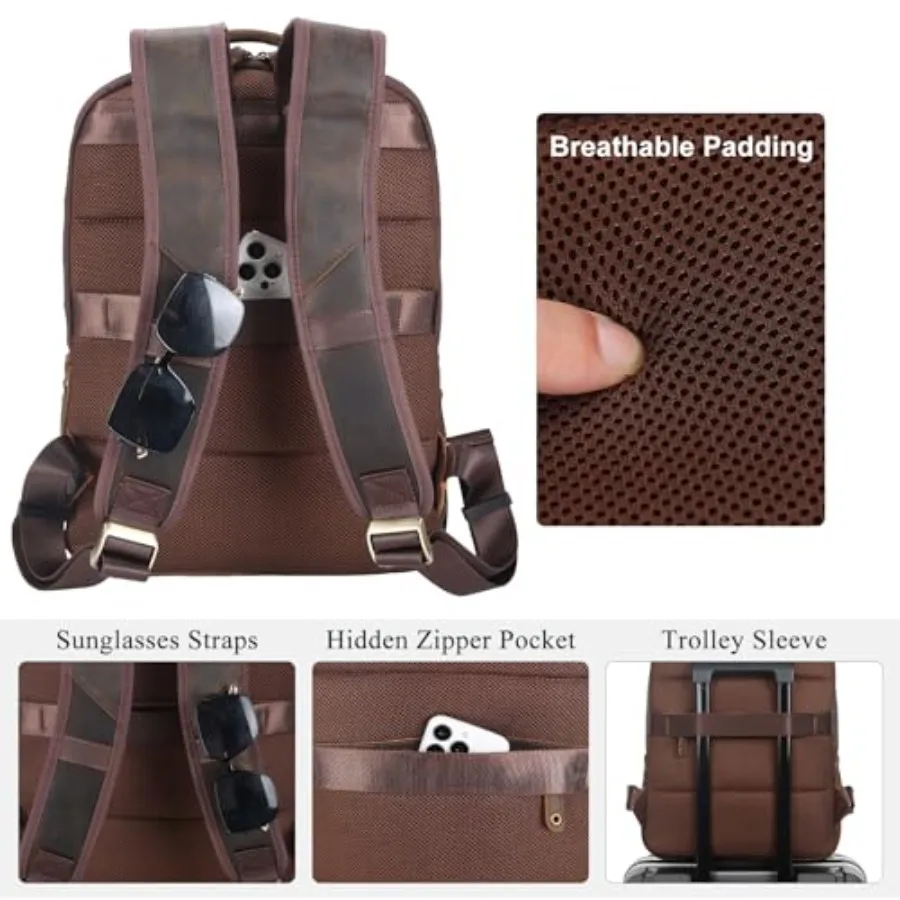 حقيبة ظهر TIDING للرجال من الجلد المحبب بالكامل تناسب أجهزة الكمبيوتر المحمول مقاس 16 بوصة حقيبة نهارية كلاسيكية للأعمال غير رسمية سعة 19 لتر حقيبة ظهر للسفر طوال الليل #2